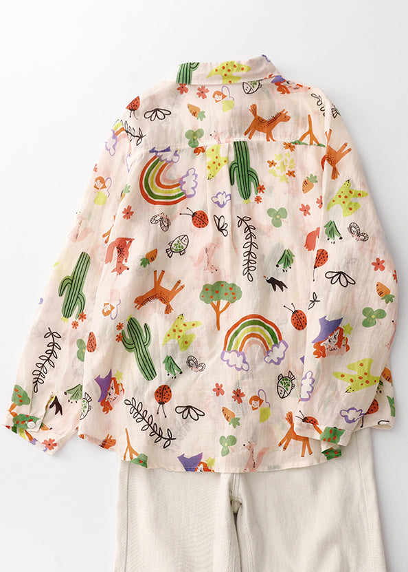 Loose Peter Pan Collar Print Cotton Shirts Spring