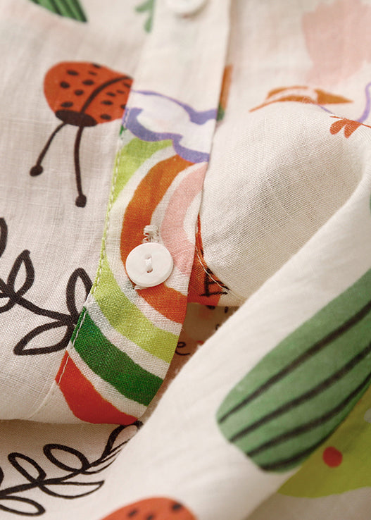 Loose Peter Pan Collar Print Cotton Shirts Spring