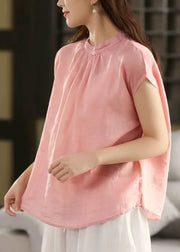 Loose Pink Button Wear On Both Sides Linen Shirt Summer