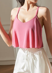Loose Pink Cold Shoulder Tulle Crossing Yoga Top