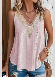 Loose Pink Hollow Out Thin Tank Sleeveless