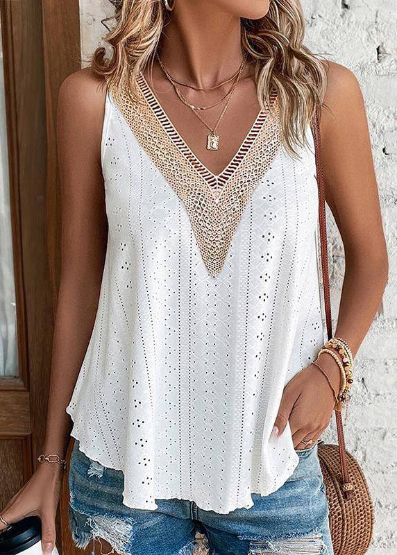 Loose Pink Hollow Out Thin Tank Sleeveless