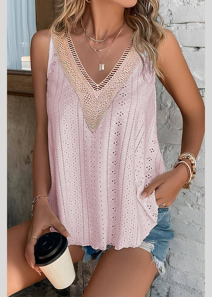 Loose Pink Hollow Out Thin Tank Sleeveless