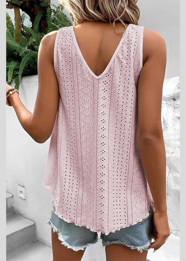 Loose Pink Hollow Out Thin Tank Sleeveless