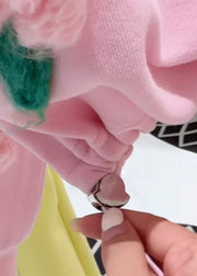 Loose Pink Hooded Floral Drawstring Cotton Pullover Sweatshirt Fall