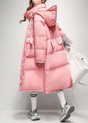 Loose Pink Hooded Pockets Duck Down Long Puffer Coat Winter