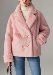 Loose Pink Notched Double Breast Mink Hair Coats Winter