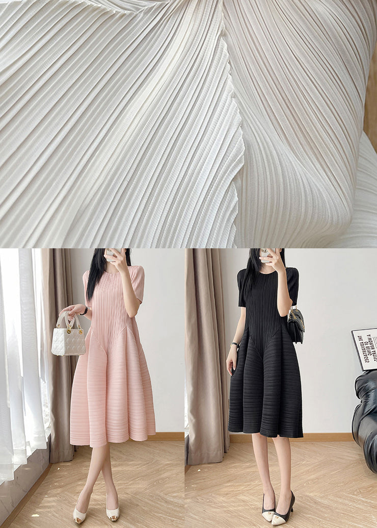 Loose Pink O Neck Wrinkled Cotton Dresses Summer