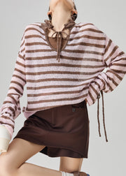 Loose Pink Striped Lace Up Thin Knit Sweater Fall
