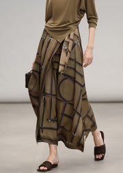 Loose Print Lace Up High Waist Silk Skirt Summer