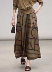 Loose Print Lace Up High Waist Silk Skirt Summer