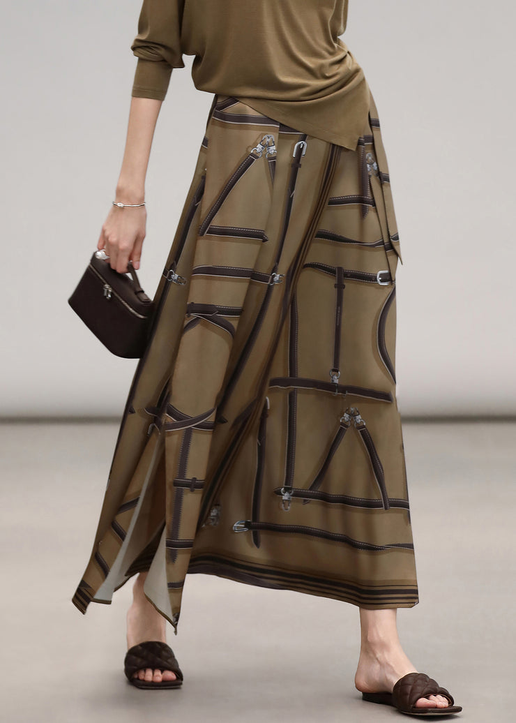 Loose Print Lace Up High Waist Silk Skirt Summer