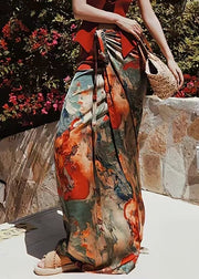 Loose Print Lace Up High Waist Silk Skirts Summer