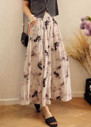 Loose Print Pockets Elastic Waist Cotton Wide Leg Pants Summer