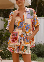 Loose Print Shirts And Shorts Two Piece Set Short Sleeve