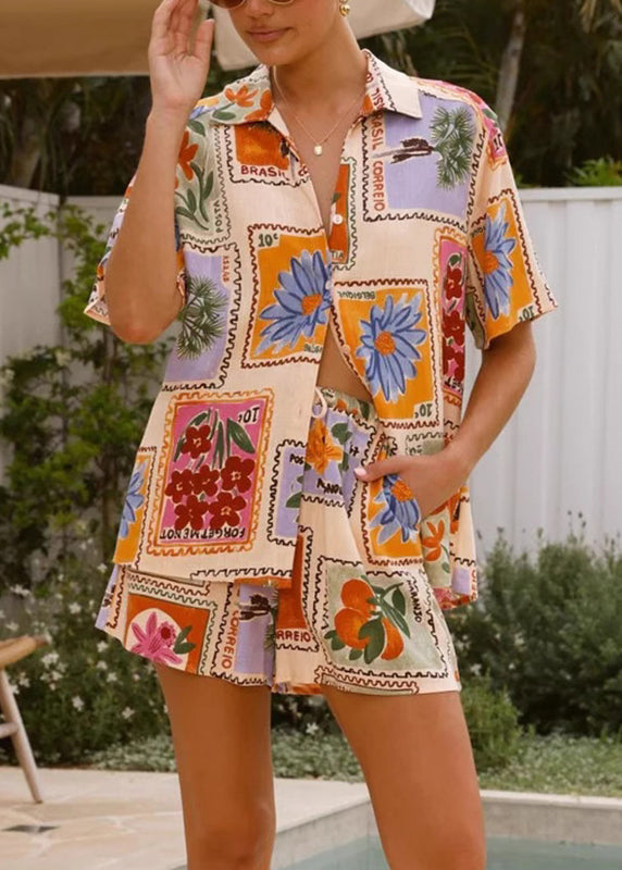 Loose Print Shirts And Shorts Two Piece Set Short Sleeve
