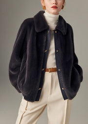 Loose Purple Button Faux Leather Patchwork Mink Hair Coats Winter