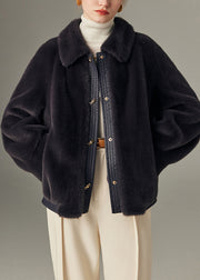 Loose Purple Button Faux Leather Patchwork Mink Hair Coats Winter