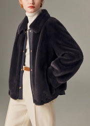 Loose Purple Button Faux Leather Patchwork Mink Hair Coats Winter