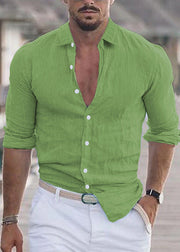 Loose Purple Button Solid Cotton Men Shirts Fall