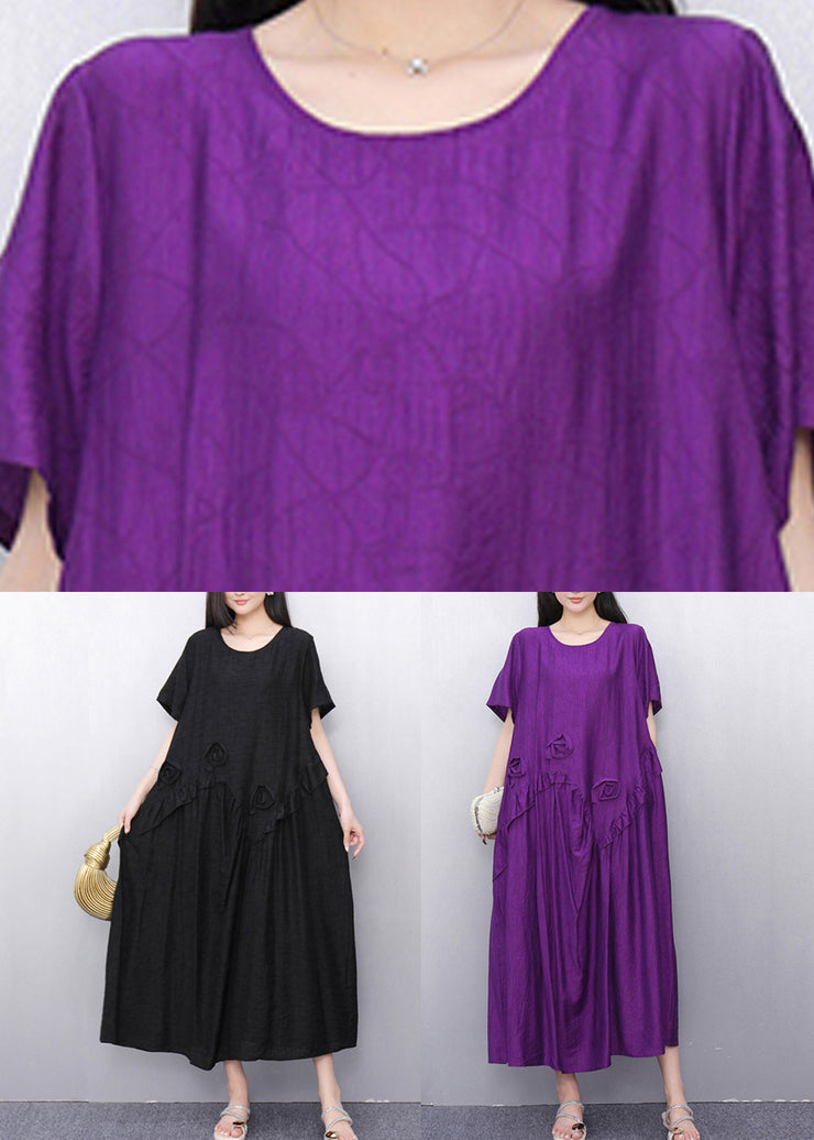 Loose Purple Floral Patchwork Maxi Dress Summer