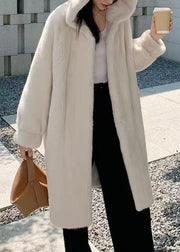 Loose Purple Hooded Pockets Solid Mink Hair Coats Winter