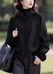 Loose Purple Hooded Zippered Solid Cotton Coats Fall