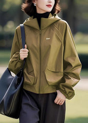 Loose Purple Hooded Zippered Solid Cotton Coats Fall