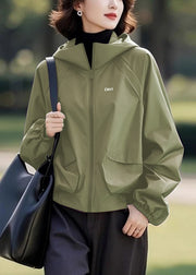 Loose Purple Hooded Zippered Solid Cotton Coats Fall