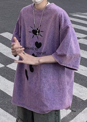 Loose Purple Love Letter Print Cotton T Shirt Men Half Sleeve
