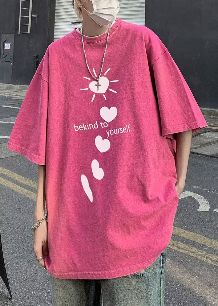 Loose Purple Love Letter Print Cotton T Shirt Men Half Sleeve