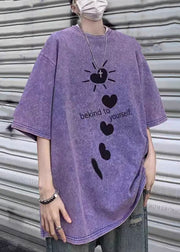 Loose Purple Love Letter Print Cotton T Shirt Men Half Sleeve