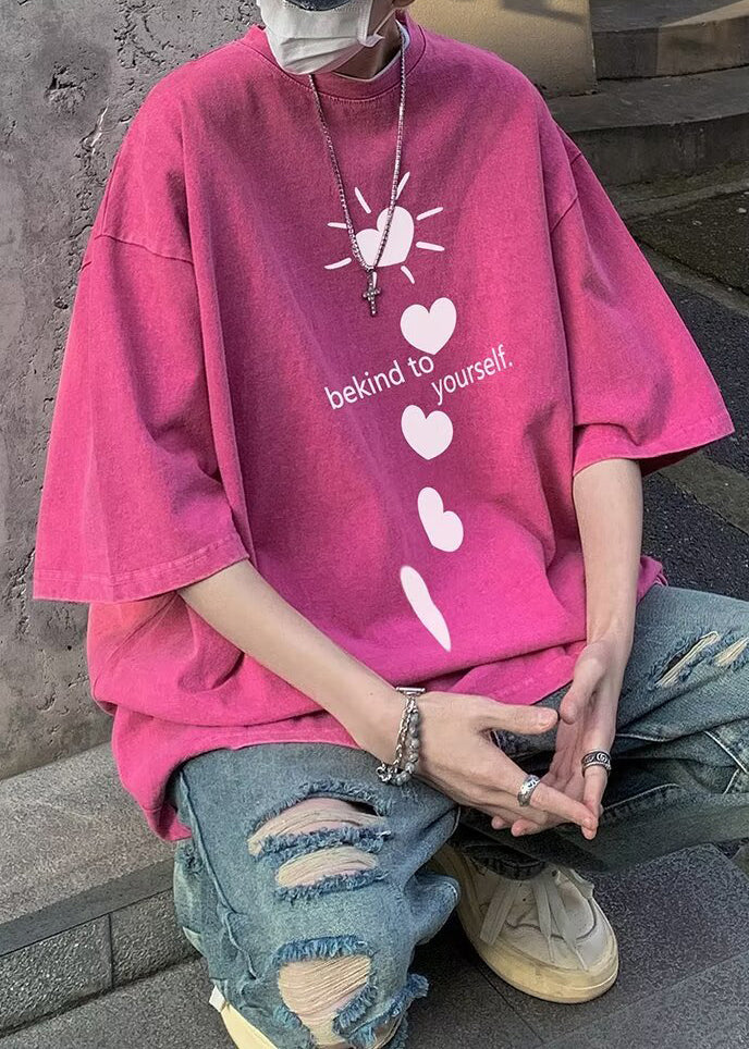 Loose Purple Love Letter Print Cotton T Shirt Men Half Sleeve