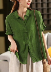 Loose Purple Peter Pan Collar Button Linen Blouses Summer