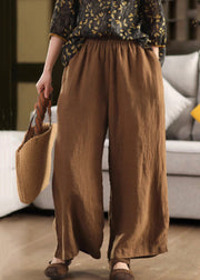Loose Purple Pockets Elastic Waist Linen Wide Leg Pants Summer