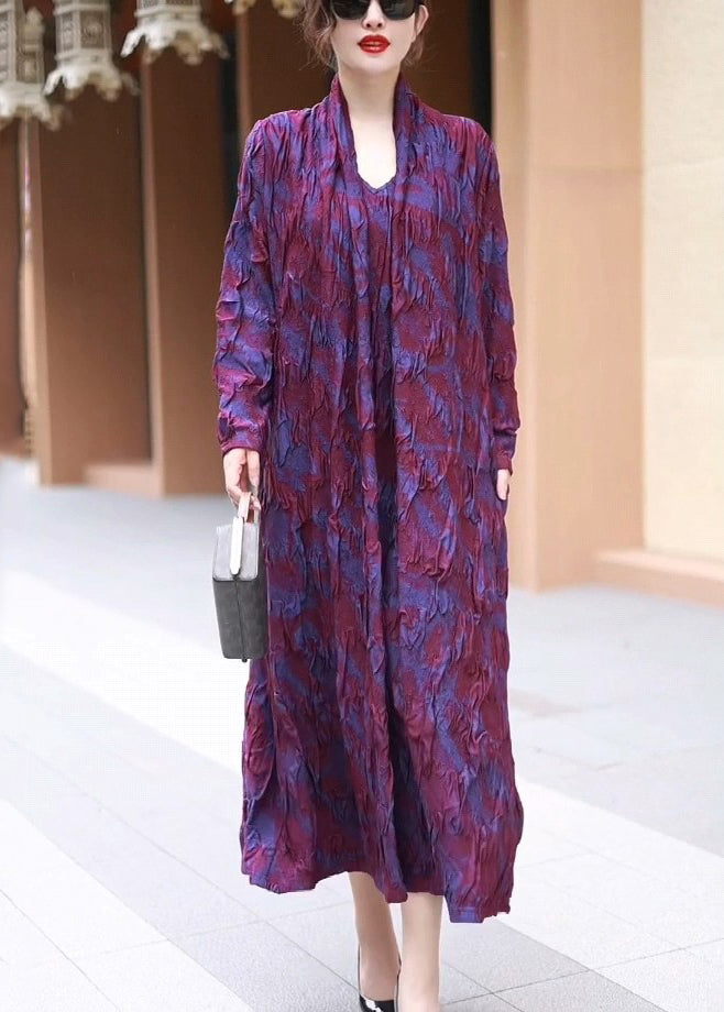 Loose Purple Pockets False Two Pieces Long Dress Winter