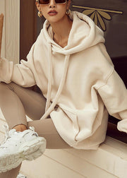 Loose Red Hooded Pockets Warm Fleece Sweatshirt Winter