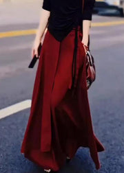Loose Red Lace Up Pockets High Waist Skirt Summer