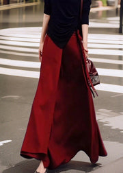 Loose Red Lace Up Pockets High Waist Skirt Summer