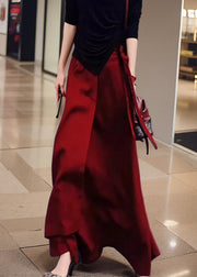 Loose Red Lace Up Pockets High Waist Skirt Summer