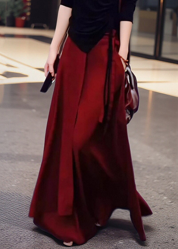 Loose Red Lace Up Pockets High Waist Skirt Summer