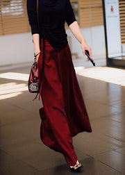 Loose Red Lace Up Pockets High Waist Skirt Summer