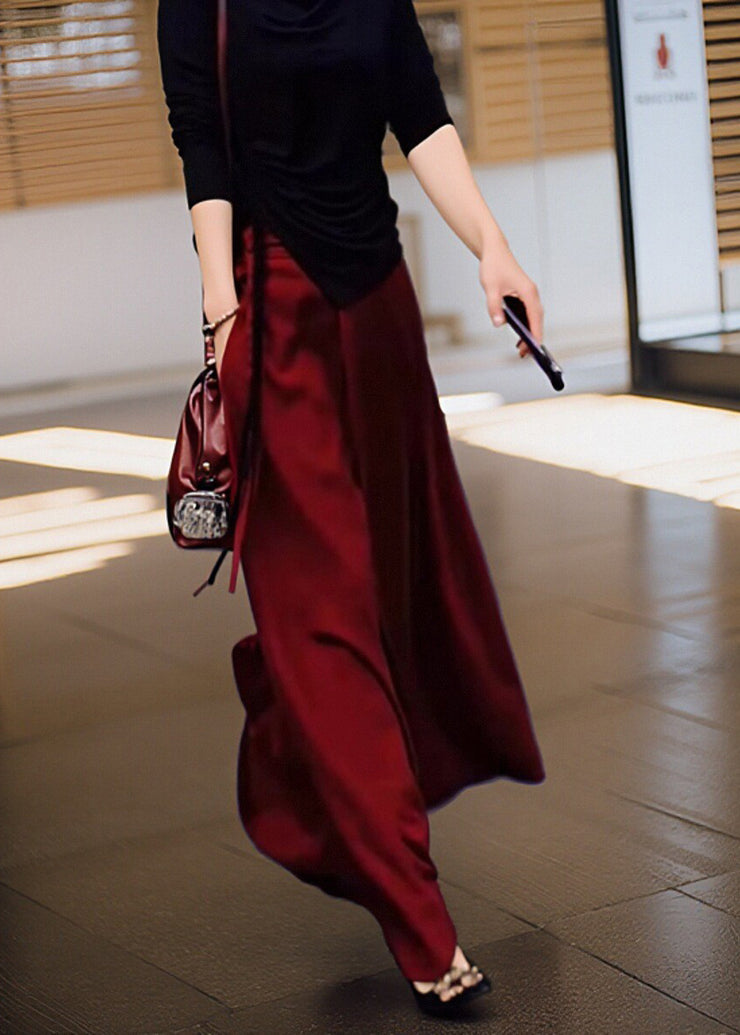 Loose Red Lace Up Pockets High Waist Skirt Summer