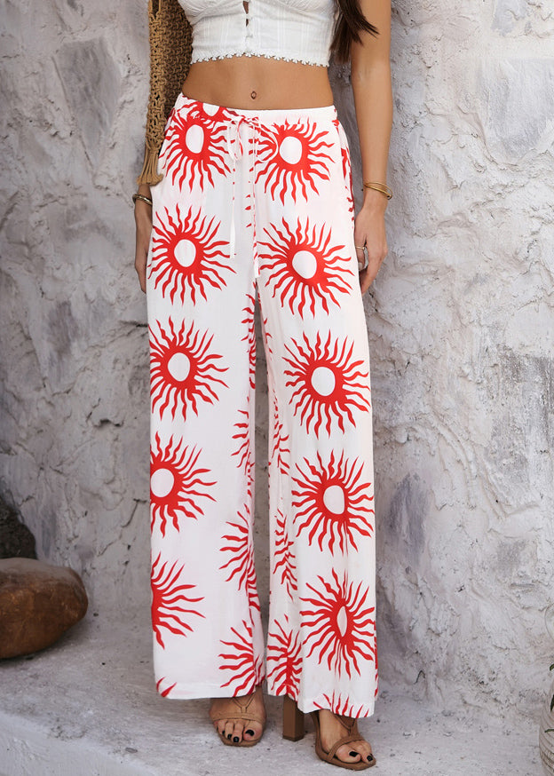 Loose Red Sunflower High Waist Wide Leg Pants Summer