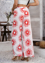 Loose Red Sunflower High Waist Wide Leg Pants Summer