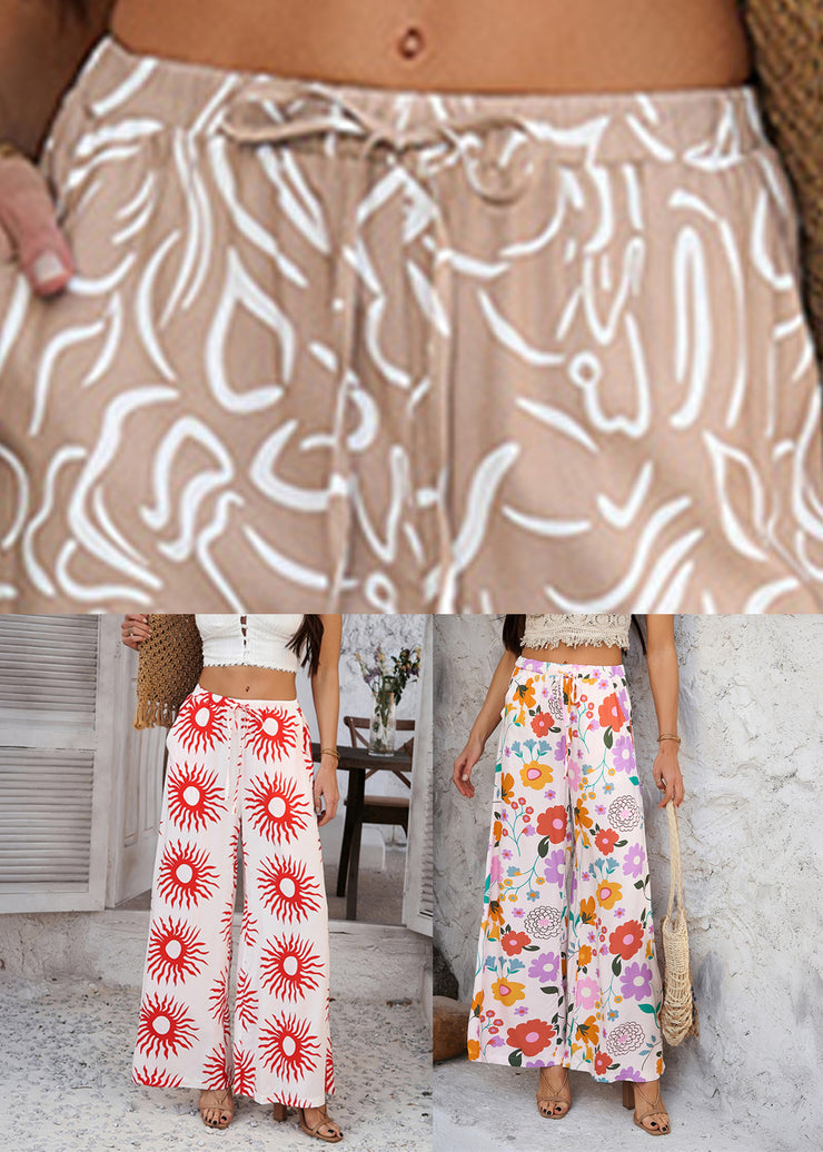 Loose Red Sunflower High Waist Wide Leg Pants Summer