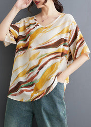 Loose Red V Neck Print T Shirt Summer
