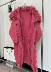 Loose Rose Fox Collar Patchwork Woolen Coats Winter