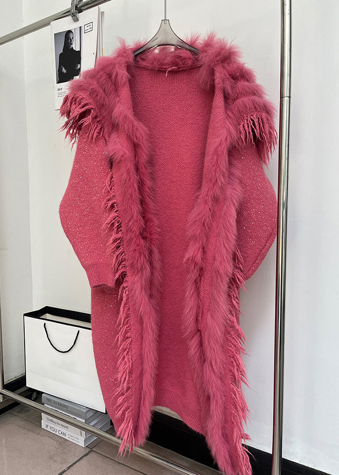 Loose Rose Fox Collar Patchwork Woolen Coats Winter