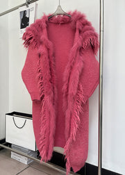 Loose Rose Fox Collar Patchwork Woolen Coats Winter